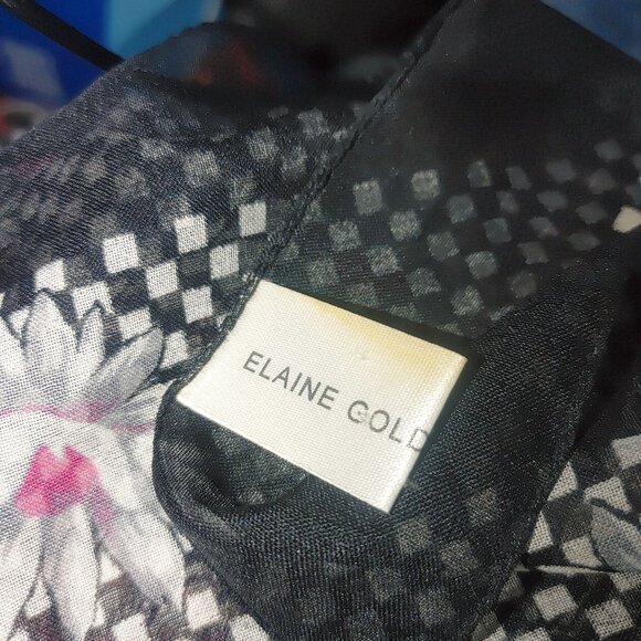 Elaine Gold Black White Checkered Floral Print Scarf 100% Polyester Made Italy - Picture 4 of 9